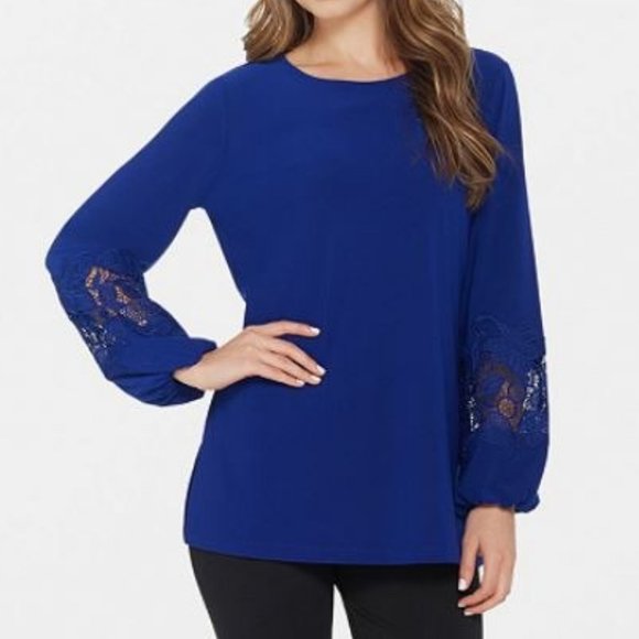 dennis basso Tops - Dennis Basso Caviar Tunic w/ Lace Trimmed Sleeves